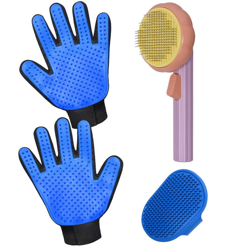 GJEASE Cat Grooming Glove Brush, Self-Cleaning Slicker Pet Brush for Shedding and Grooming