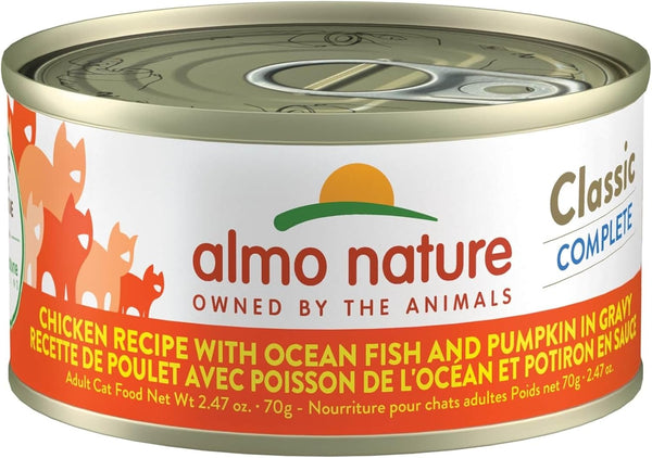 almo nature Classic Complete Wet Cat Food Chicken Recipe with Ocean Fish and Pumpkin in Gravy, 2.47 oz (Pack of 12)