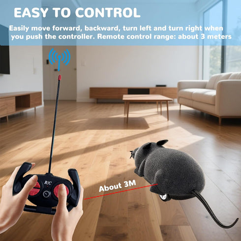 Pixibond Remote Control Rat Mouse Cat Toy Realistic RC Fake Rat Mouse Toy Flocking Wireless Funny Chasing Electronic