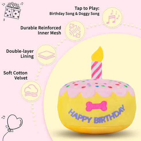 5.9", Dog Birthday Cake Toy Larger Plush Dog Gift with Electronic Music Box, Plays Happy Birthday Song & Puppy Bark