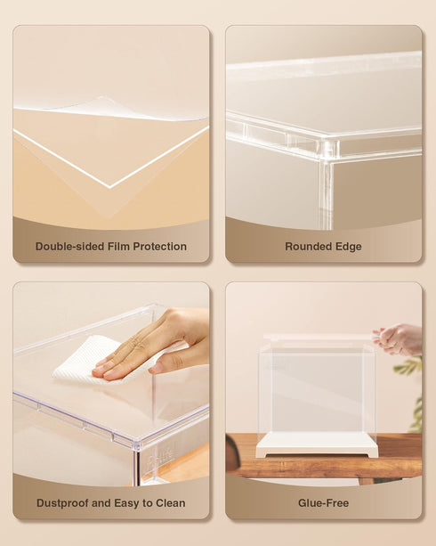 Figurines(11.3''x9.6''x9.3'') Rolife Acrylic Display Case Dust Cover for Collectibles, Stackable Showcase Dustproof