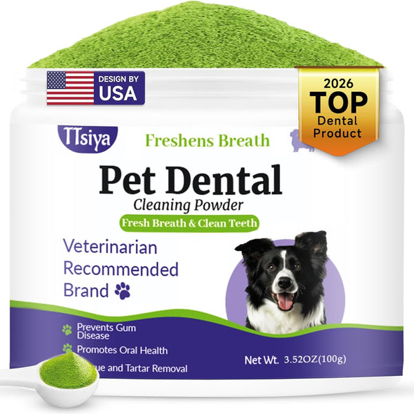 Dog Dental Cleaning Powder - Probiotic Dental Care freshens Breath, Controls Plaque,