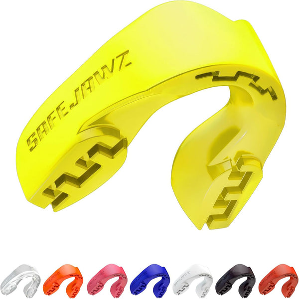 SAFEJAWZ Sports Mouthguard Slim Fit, Adult and Junior Mouth Guard with Case for Contact Sports, Yellow