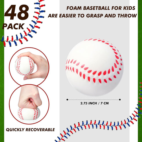 48 Pack 2. 75 Inch Silipull Baseball Stress Ball Mini Squeeze Foam Baseball Practice Training Soft, Relaxable Ball