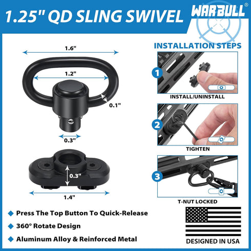 WarBull 2 Point Rifle Sling, QD Swivel Quick Adjust Gun Sling with HK Hook for Hunting