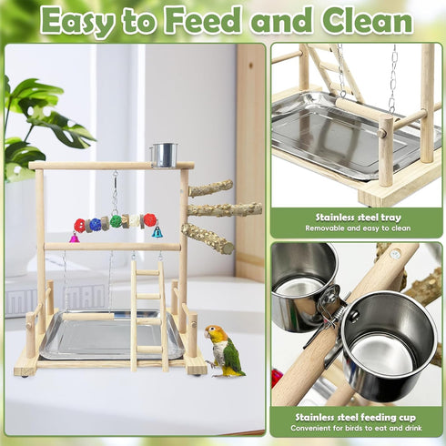 kathson Bird Playground Parrot Perch Stand Toys, Birds Wood Play Gym Activity Center Exercise Playpen Ladder Swing