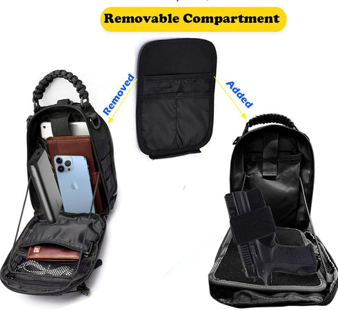 Tactical Sling Bag, Compact Concealed Carry Cut Molle Pistol Holster EDC Backpack (Black)