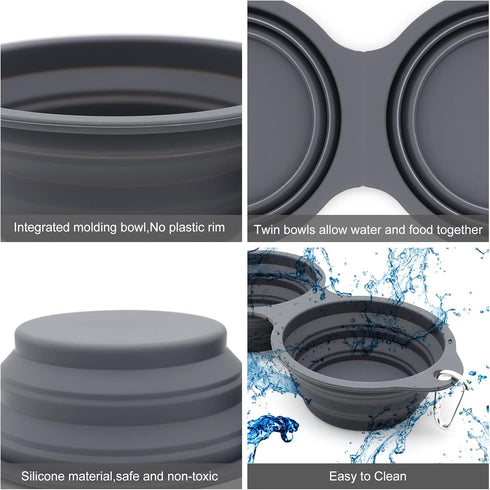 SLSON Collapsible Dog Bowls, Integrated Molding Double Bowl, 2 in 1 Foldable Pet Food & Water Bowl for Walking, Hiking