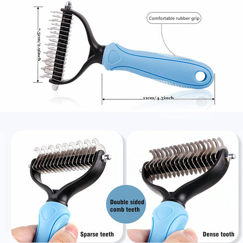 Undercoat Rake for Dogs, Long Tooth Grooming Rake + Deshedding Brush Comb for Medium Large Dogs & Longhair Cats