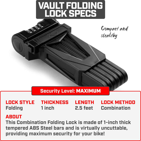 Revere USA Folding Bike Lock: 4-Digit Combo, Rust-Proof Hardened Steel, Heavy-Duty Theft Protection