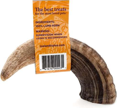 Icelandic+ Lamb Horn, Large 7" Dog Chew - Long-Lasting Crunchy Treat for Medium & Large Dogs