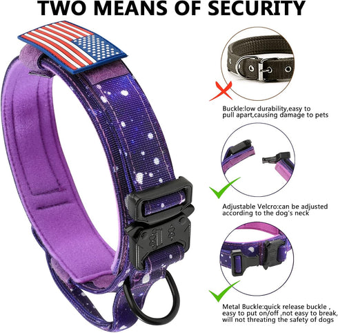 DAGANXI Tactical Dog Collar, Adjustable Military Nylon Collar with Control Handle, Heavy Metal Buckle, Patches, Airtags