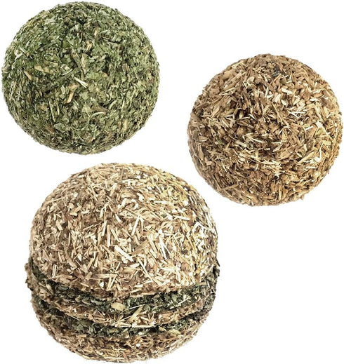 Natural Silvervine Cat Chew Toy, Interactive Chewing Toys with Catnip Effect - Trio Hamburger & Ball, 2 Packs