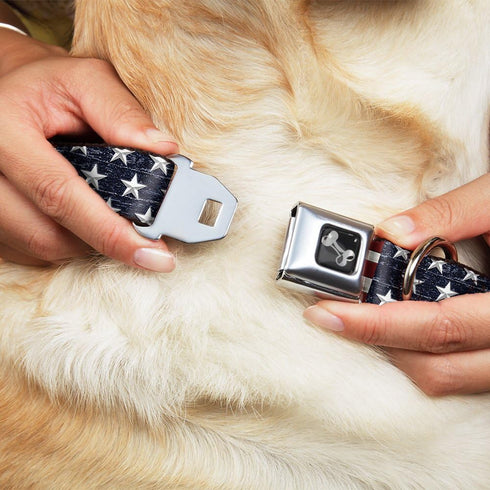 Buckle-Down Americana Rustic Stars & Stripes Seatbelt Buckle Dog Collar - 1" Wide, Fits 15-26" Neck