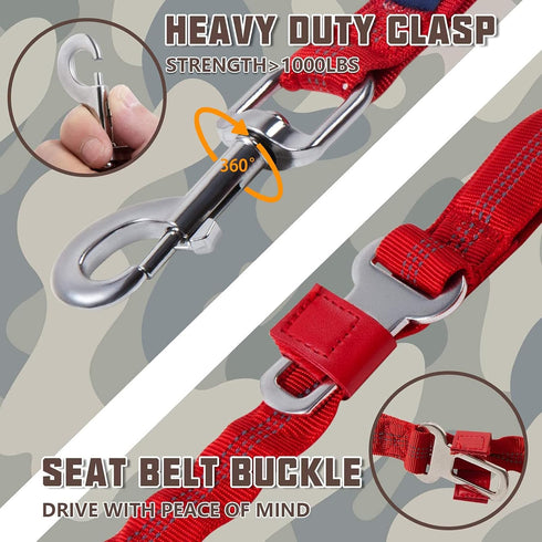 AUROTH Heavy Duty Bungee Dog Leash for Large Breed Dogs, No Pull with Car Seat Belt, 2 Padded Handles