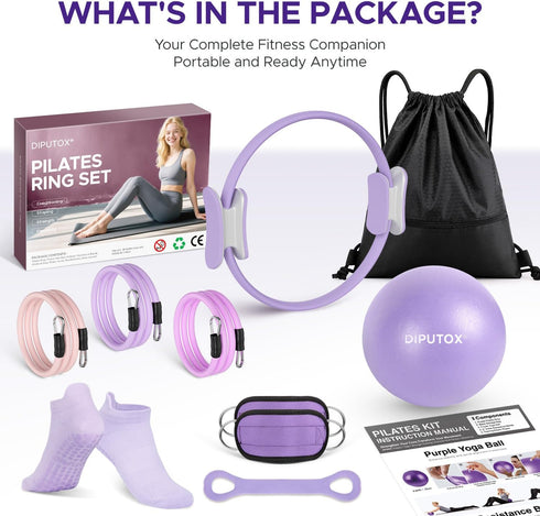 Set Pilates Ring Kit for Women, Pilates Equipment Accessories, Home Workout with Magic Circle, Mini Exercise Ball
