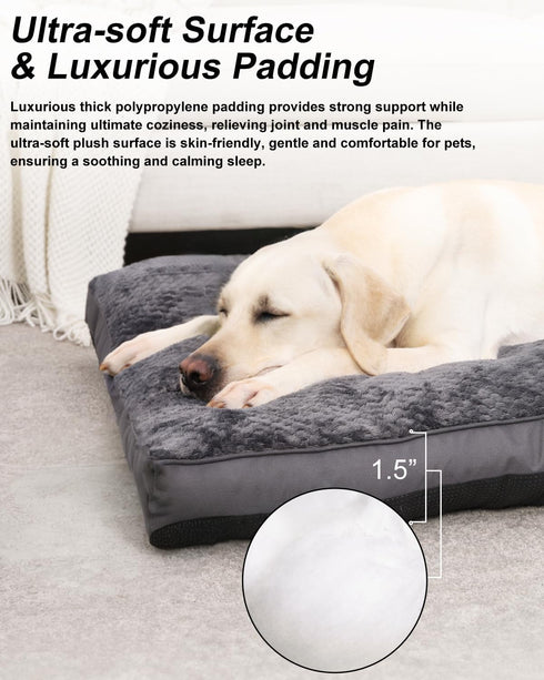 Dog Bed, Washable Cozy Plush Crate Beds, Anti Slip Pet Sleeping Mat for Large, Medium, Small Dogs (Dark Grey)