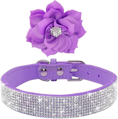 Rhinestone Dog Collar, Cute Dazzling Sparkling Soft Suede Leather Collar, Crystal Diamond Pet Dog Puppy Collar