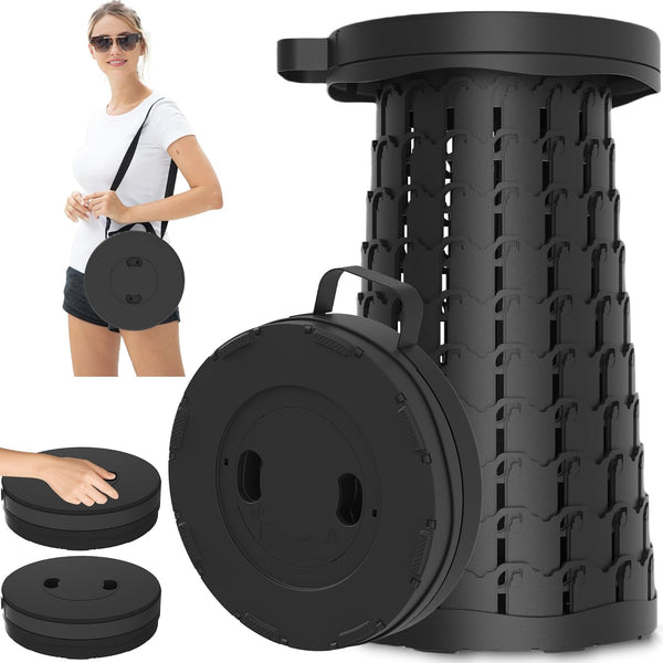 Upgraded 18.1" Collapsible Stool with Adjustable Strap,Lightweight Folding Stool,Load Capacity 600lbs,Retractable Camping