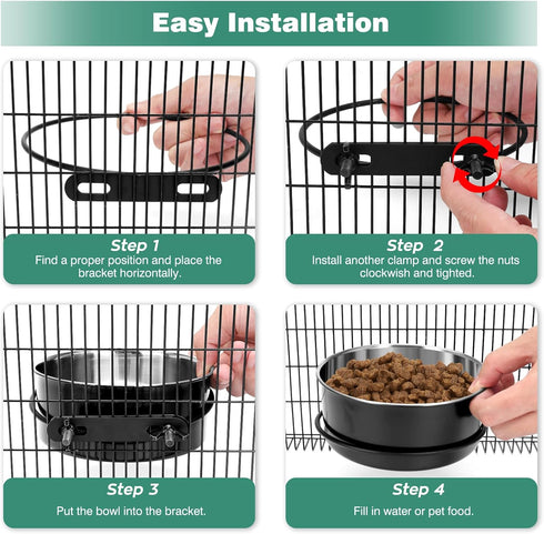 2 Pack No Spill Dog Crate Water Bowls, Hanging Stainless Steel Bowls for Pet Cage Accessories