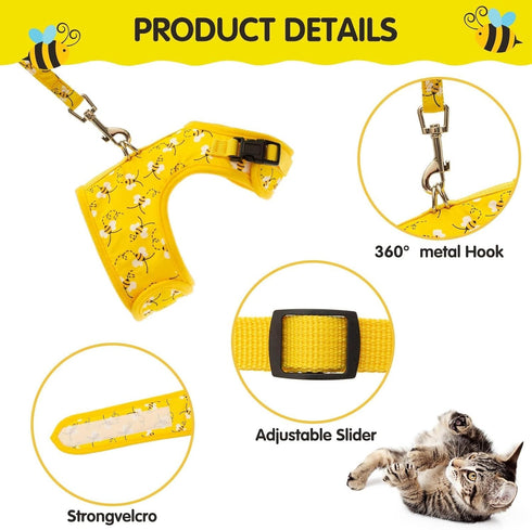 BINGPET Cat Harness with Leash and Collar for Walking, Escape Proof with 59 Inches Leash, Adjustable Soft Vest
