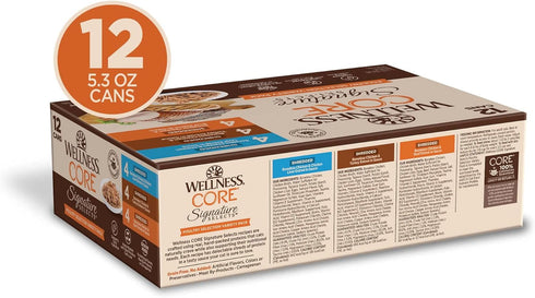 Wellness CORE Signature Selects Natural Canned Grain Free Cat Food Variety Pack, Shredded Poultry Selection, 5.3 Ounce