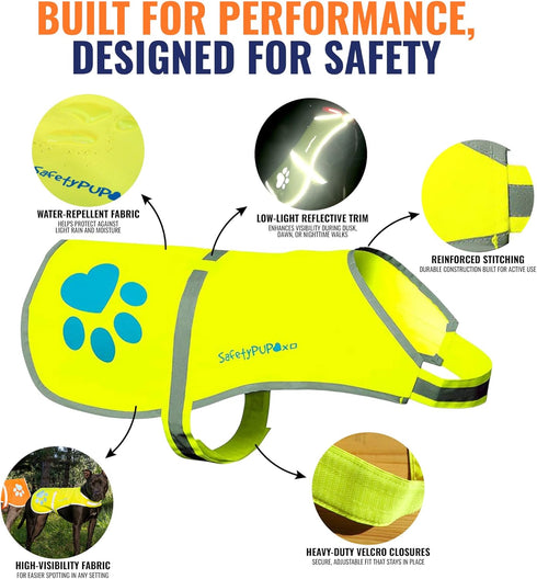 Dog Reflective Vest – Hi-Vis Fluorescent Visibility for Your Pet On/Off Leash in Urban & Rural Areas (Yellow, X-Large)