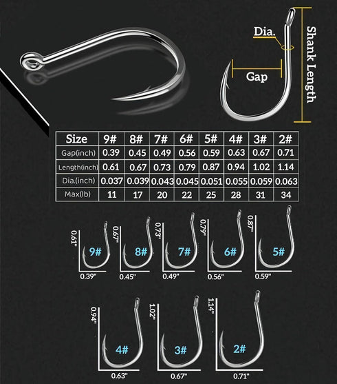 Fishing Hooks Bulk Set for Freshwater Saltwater Fish, Worm Catfish Hooks Fishing Gear Equipment Supplies