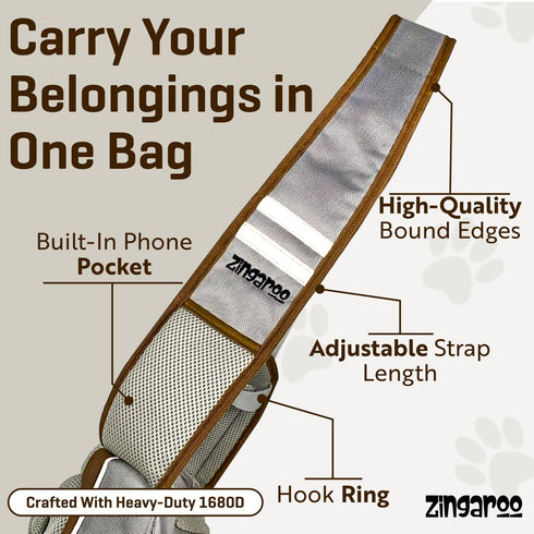 Zingaroo 10lbs Set Hands-Free Sling Pet Carrier for Cats and Small Dogs up to Travel Includes Foldable Water Bowl & ID