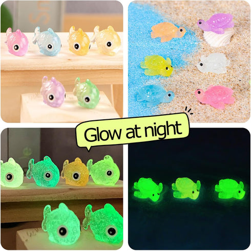 72Pcs Mini Resin Ocean Animal Figurines, Glow in The Dark Aquarium Ornaments
