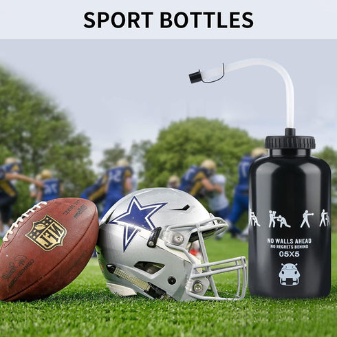 SHOKE Long Straw Water Bottle, 1 Liter, BPA Free Squeeze Leak Proof Sports Bottle, Black