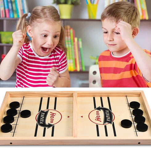 HELLO PAPAYA Fast Sling Puck Game - Test Your Speed and Accuracy with This Fast-Paced Wooden Air Hockey Desktop Battle