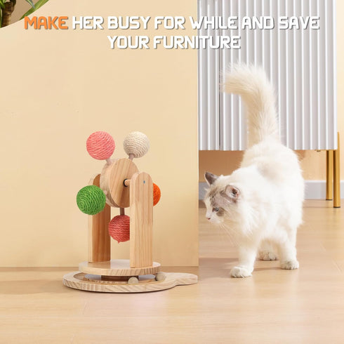OFFKITSLY Track,2-in-1 Cat Toy Ball Interactive Cat Toy for Indoor Cats,Natural Sisal Ball with Solid Wooden