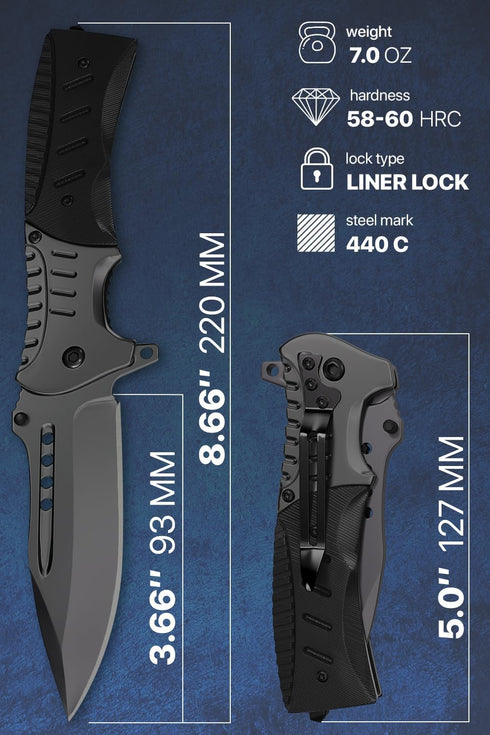 Pocket Knife Spring Assisted Folding Knives - Military EDC USMC Tactical Jack Knifes - Best Camping Hunting Fishing Hiking Survival Knofe - Travel Accessories Gear Knife Gifts for Men 0208 by Grand Way