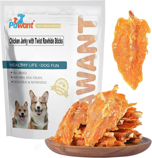 Chicken Jerky with Twist Rawhide Sticks, Puppy Training Snacks Dog Chews Treats 0.5lb/227g
