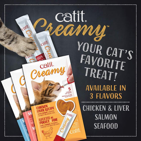 Catit Creamy Lickable Cat Treat, Healthy Chicken & Liver Treat, 12 Pack