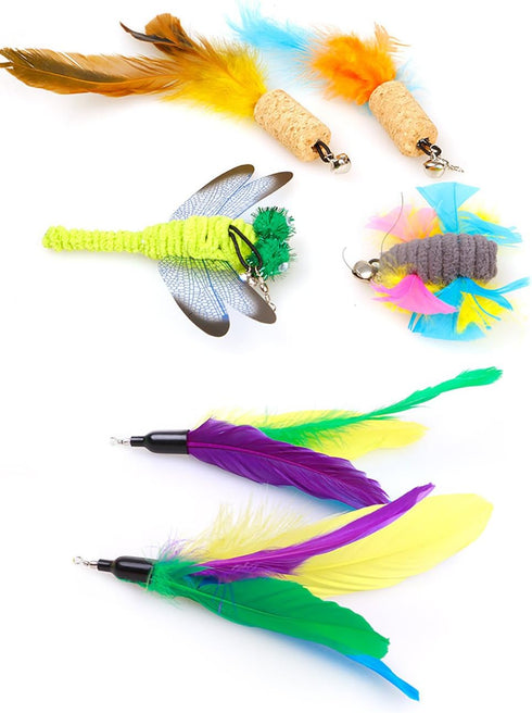 2 Pcs Cat Toys Interactive Refill Replacement Feather Pack, Furry Tail Butterfly Dragonfly Fish