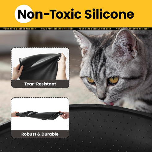 Dog Food Mat, 1/2 Inch Raised Edges, BPA-Free Silicone Pet Food Mats for Floor Waterproof, Black 19"x12"