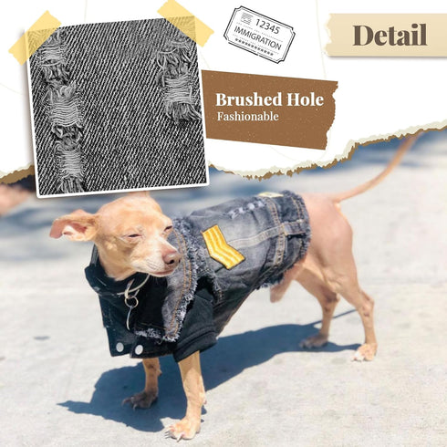 Cool Black Dog Jean Jacket, Small Pet Outfits for Small Medium Dogs Cats, Denim Coats, Puppy Shirts, Doggy Costume