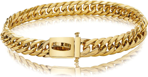BAOBOTE Gold Chain Dog Collar with Secure Snap Buckle, 19MM Cuban Link for Medium and Large Dogs (26" Gold)