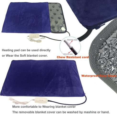 Pet Heating Pad for Large Dog Cat, Heated Bed 34" x 21", Soft Washable Cover, Electric Heating Pad