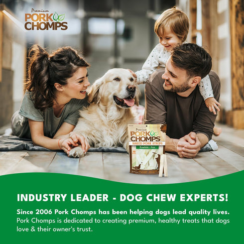 4-inch 10oz Pork Chomps Baked Pork Skin Dog Chews, strips, Bag