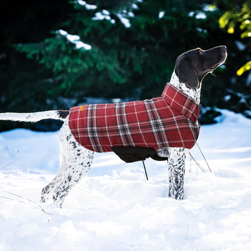 Kuoser Waterproof Dog Coat, Reversible Jacket for Medium Dogs, Adjustable Winter Coat, Warm Cold Weather Apparel, Red M