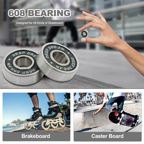 Premium 20Pcs 608rs Bearings Skateboard Bearings Longboard Bearings (8x22x7mm) - Double Rubber Sealed Deep Groove