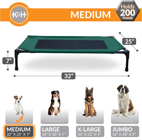 K&H Pet Products Cooling Elevated Dog Bed, Medium, Outdoor Raised Cot with Washable Mesh, Green/Black