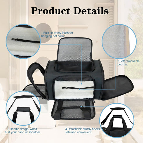 Top tasta Dog Cat Carrier: Portable Foldable Carrier for Small Medium Large Cats Dogs Under 25 Lbs, Black Large