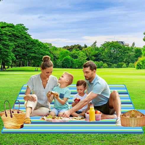 Large Picnic Blanket, Beach Blankets(80X60) Inch Sandproof Beach Mat for 3-5 Adults Waterproof Quick Drying Outdoor Picnic Mat for Travel Camping Park Lawn (Blue Stripes) by RUIBOLU