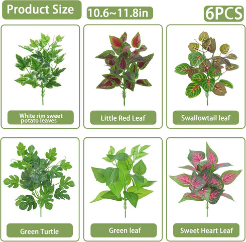 PINVNBY Reptile Terrarium Plants - Hanging Artificial Habitat Climbing Decorations with Suction Cup, 6PCS