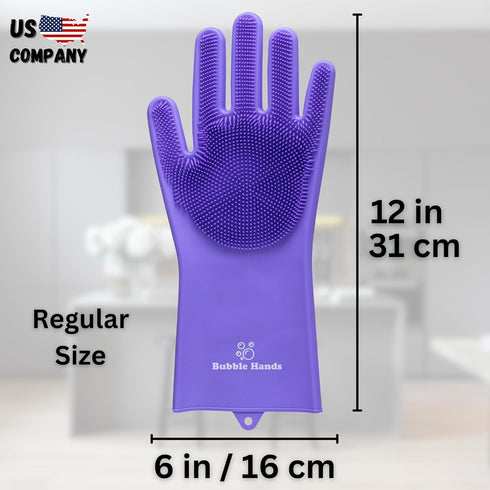 Dog Washing Gloves with Bristle Scrubbers, Reusable Silicone Gloves for Pet Bathing, Massaging & Grooming - Purple