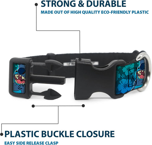 Buckle-Down Plastic Clip Collar, Stitch Expressions, Hibiscus Collage Green-Blue Fade, 1" Wide, Medium